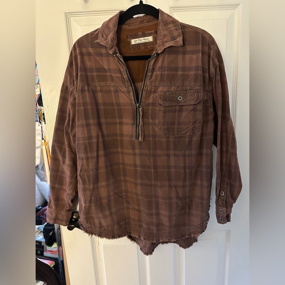 We the Free Brown Plaid Quarter Zip | Small